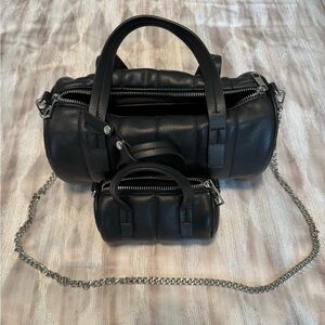 Zara Black Leather Purse with Silver Chain (Set of 2)